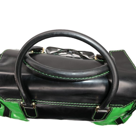 AUTHENTIC Gucci Green and Black Leather Satchel Handbag - Picture 3 of 10